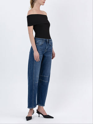 Flying Monkey - High Rise Dark Wash Barrel Leg Jeans (27.5" Inseam) - F5768D-SaltTree