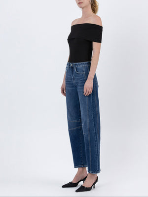 Flying Monkey - High Rise Dark Wash Barrel Leg Jeans (27.5" Inseam) - F5768D-SaltTree