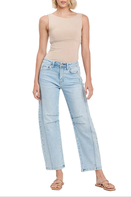 Flying Monkey - High Rise Light Wash Barrel Leg Jeans (27.5" Inseam) - F5768LT