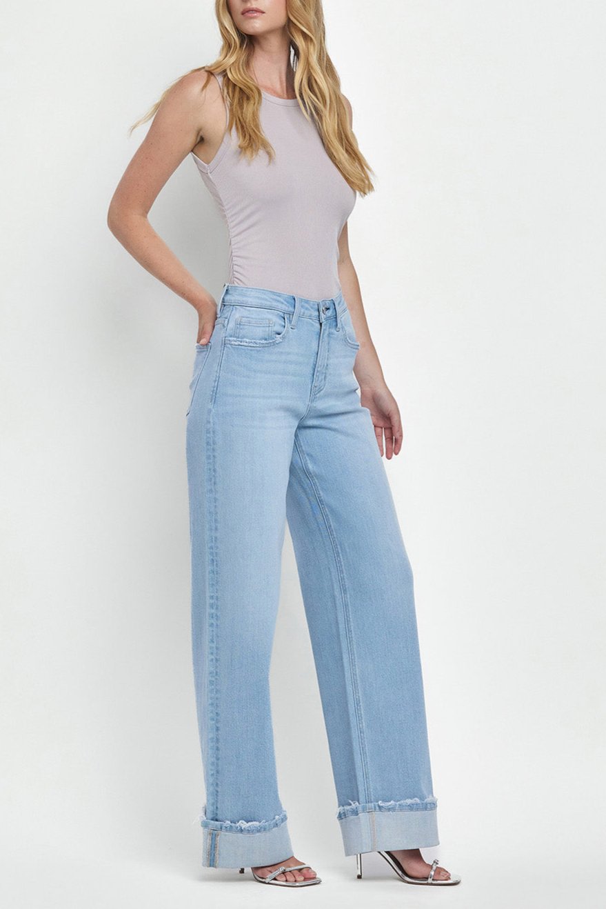 Flying Monkey - Super High Rise Cuffed Baggy Wide Jeans - F5796 - SaltTree