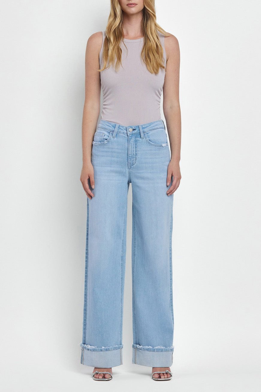 Flying Monkey - Super High Rise Cuffed Baggy Wide Jeans - F5796 - SaltTree