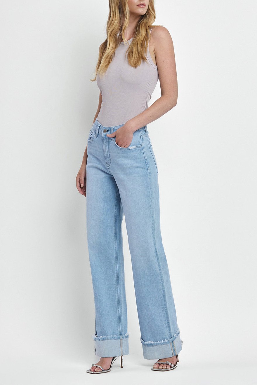 Flying Monkey - Super High Rise Cuffed Baggy Wide Jeans - F5796 - SaltTree