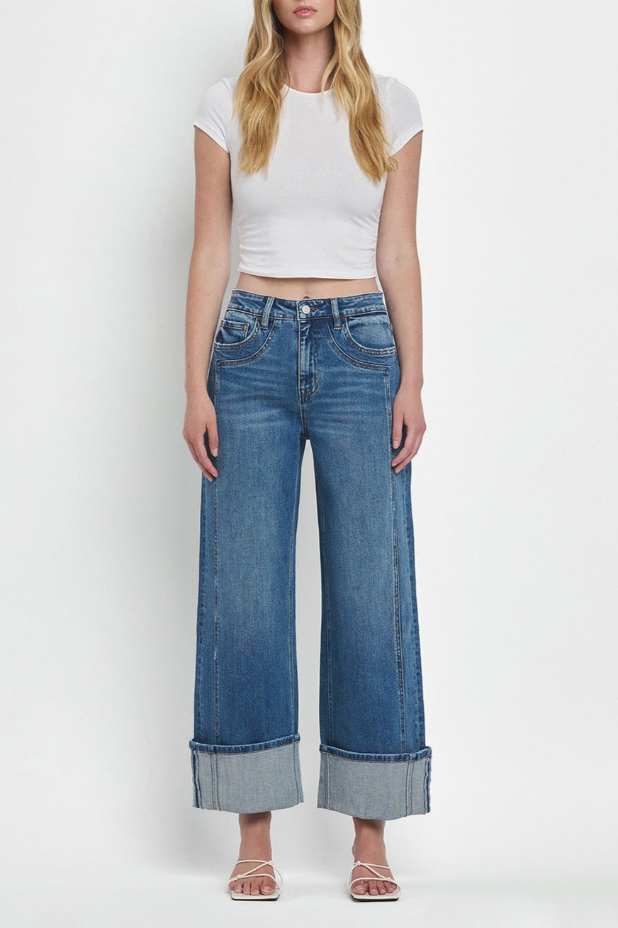 Flying Monkey - Super High Rise Cuffed Baggy Wide Jeans - F5856 - SaltTree