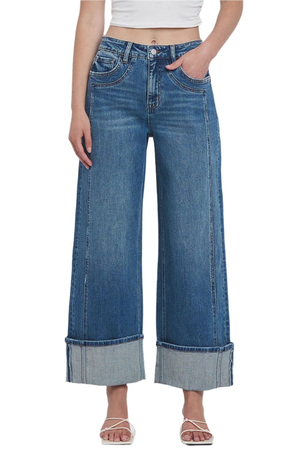 Flying Monkey - Super High Rise Cuffed Baggy Wide Jeans - F5856 - SaltTree