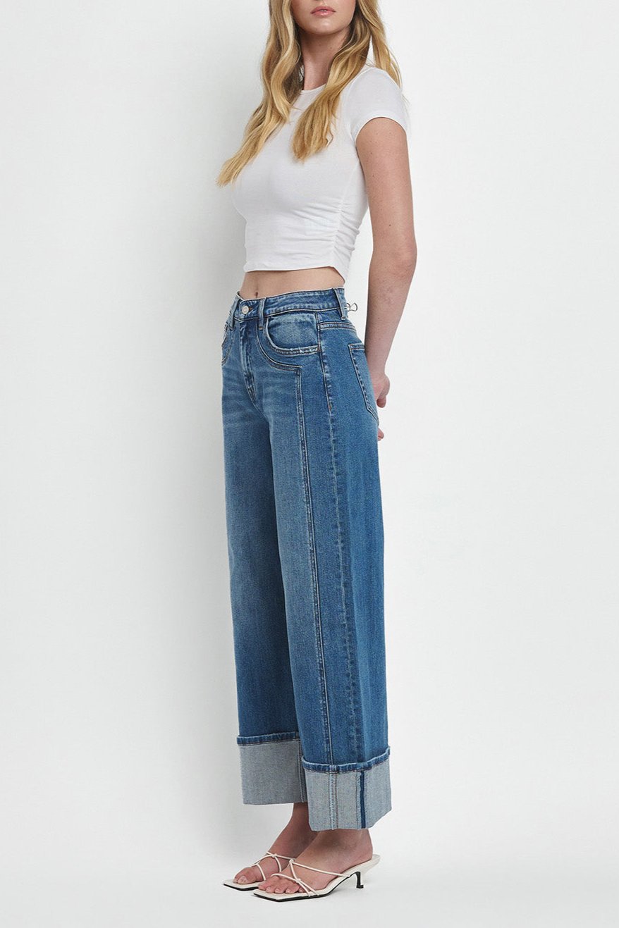 Flying Monkey - Super High Rise Cuffed Baggy Wide Jeans - F5856 - SaltTree