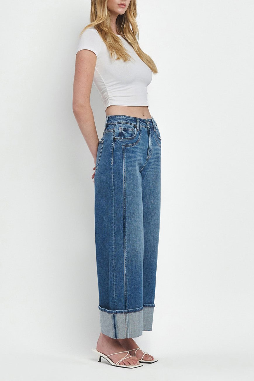 Flying Monkey - Super High Rise Cuffed Baggy Wide Jeans - F5856 - SaltTree