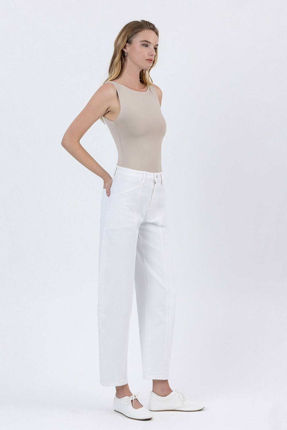 Flying Monkey - Super High Rise Panel Detail Barrel Jeans - F5880 - SaltTree