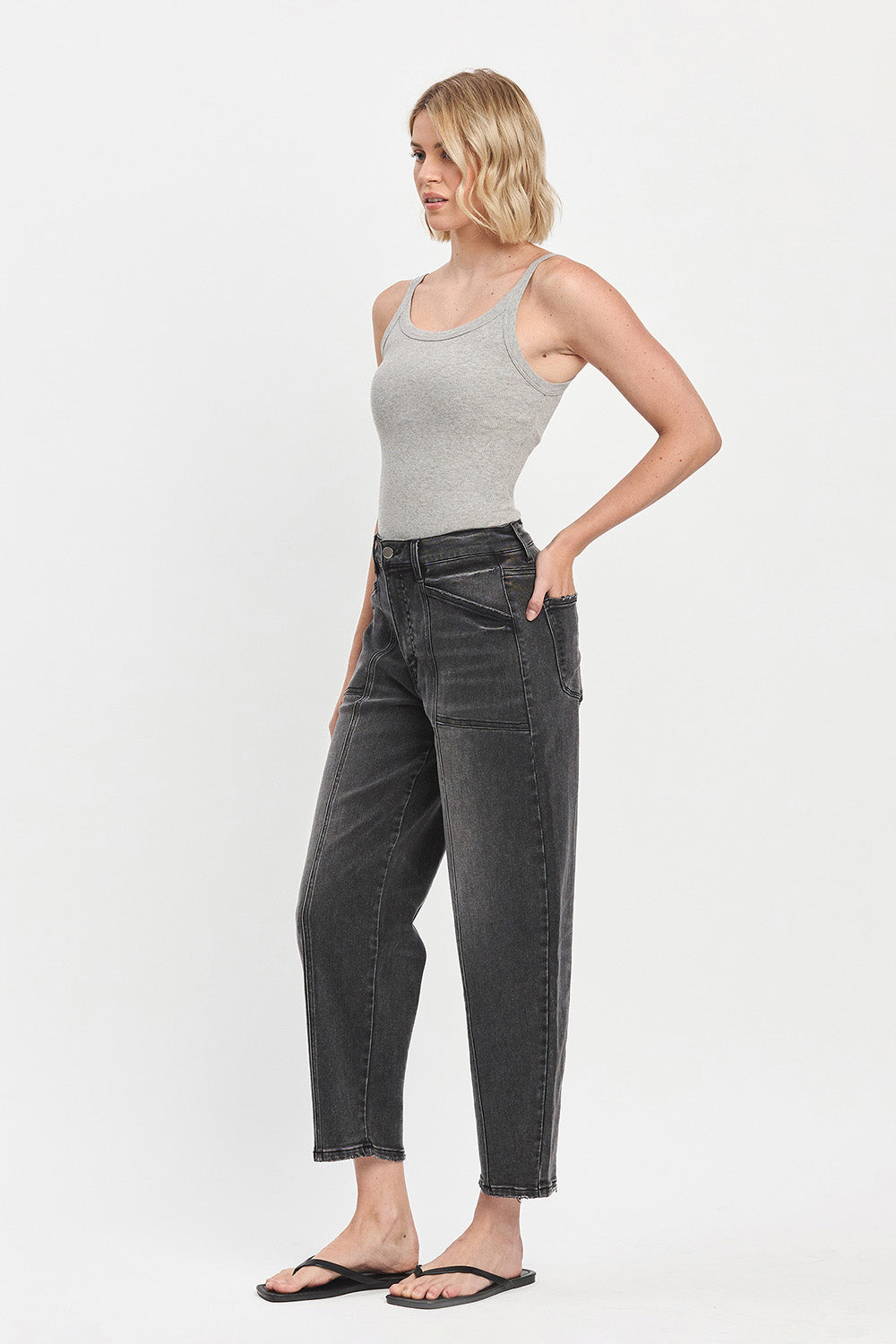 Flying Monkey - Super High Rise Panel Detail Barrel Jeans - F5880 - SaltTree