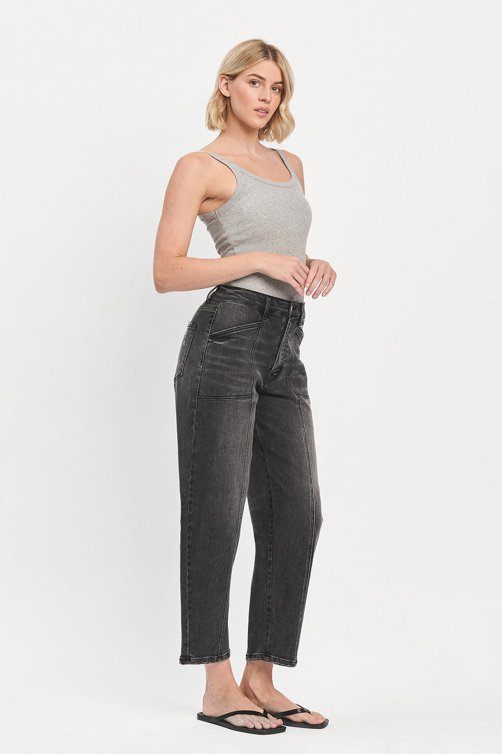 Flying Monkey - Super High Rise Panel Detail Barrel Jeans - F5880 - SaltTree