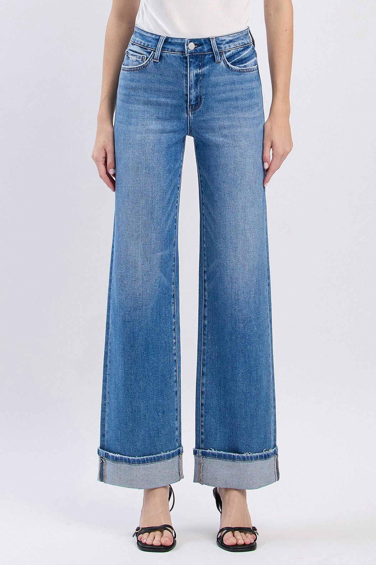Flying Monkey Jeans - High Rise Cuffed Wide Jeans - F5998 - SaltTree