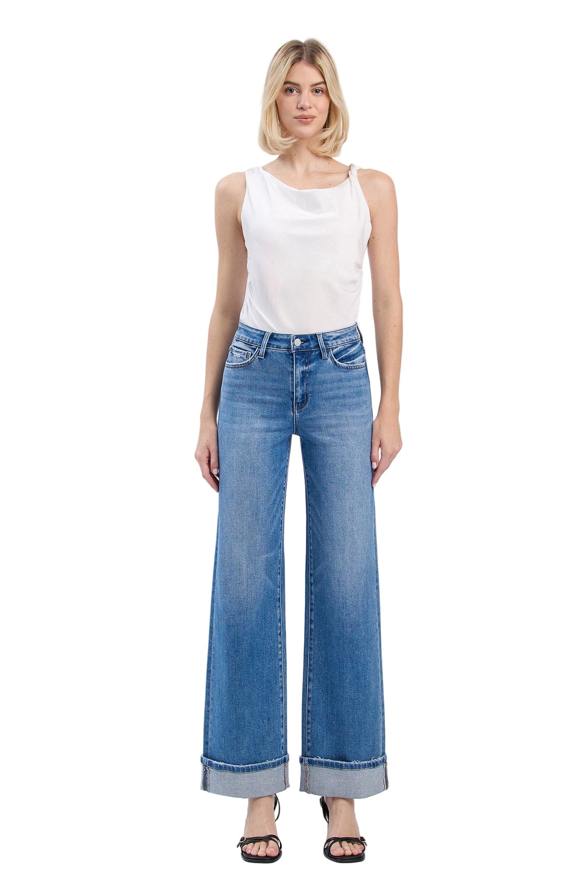 Flying Monkey Jeans - High Rise Cuffed Wide Jeans - F5998 - SaltTree