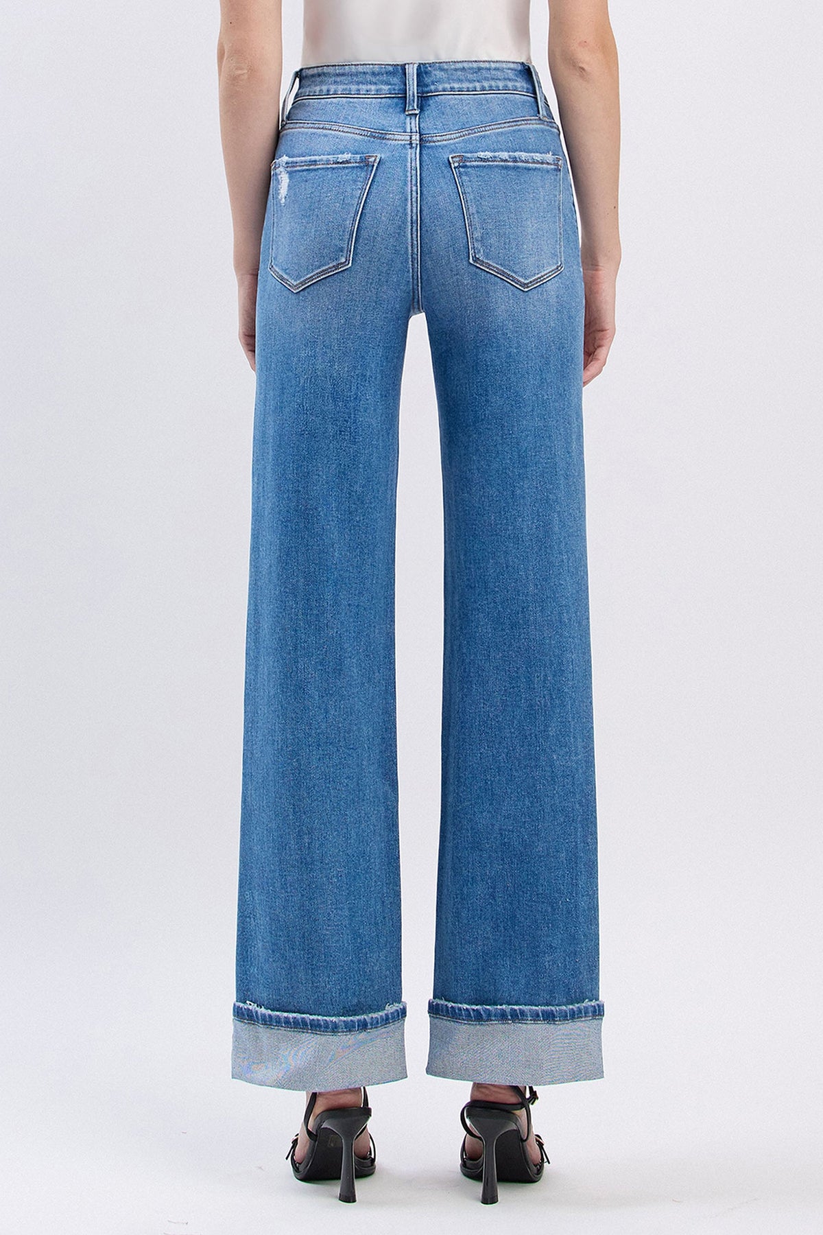 Flying Monkey Jeans - High Rise Cuffed Wide Jeans - F5998 - SaltTree