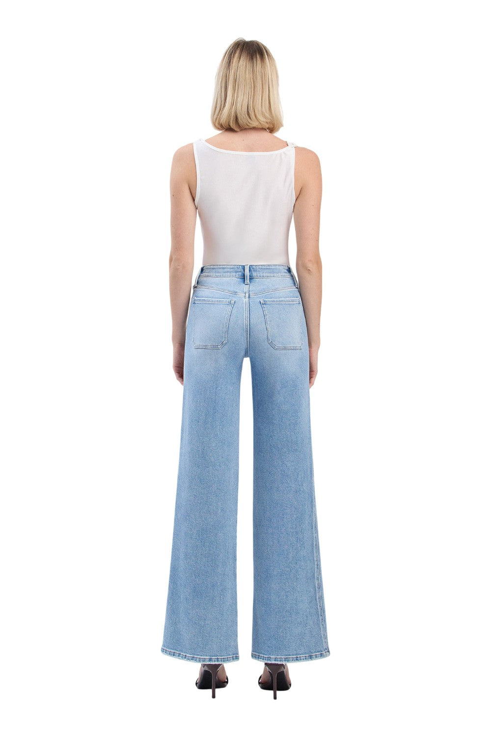 Flying Monkey - High Rise Light Wash Patch Pocket Wide Leg Jeans (33" Inseam) -  F6058