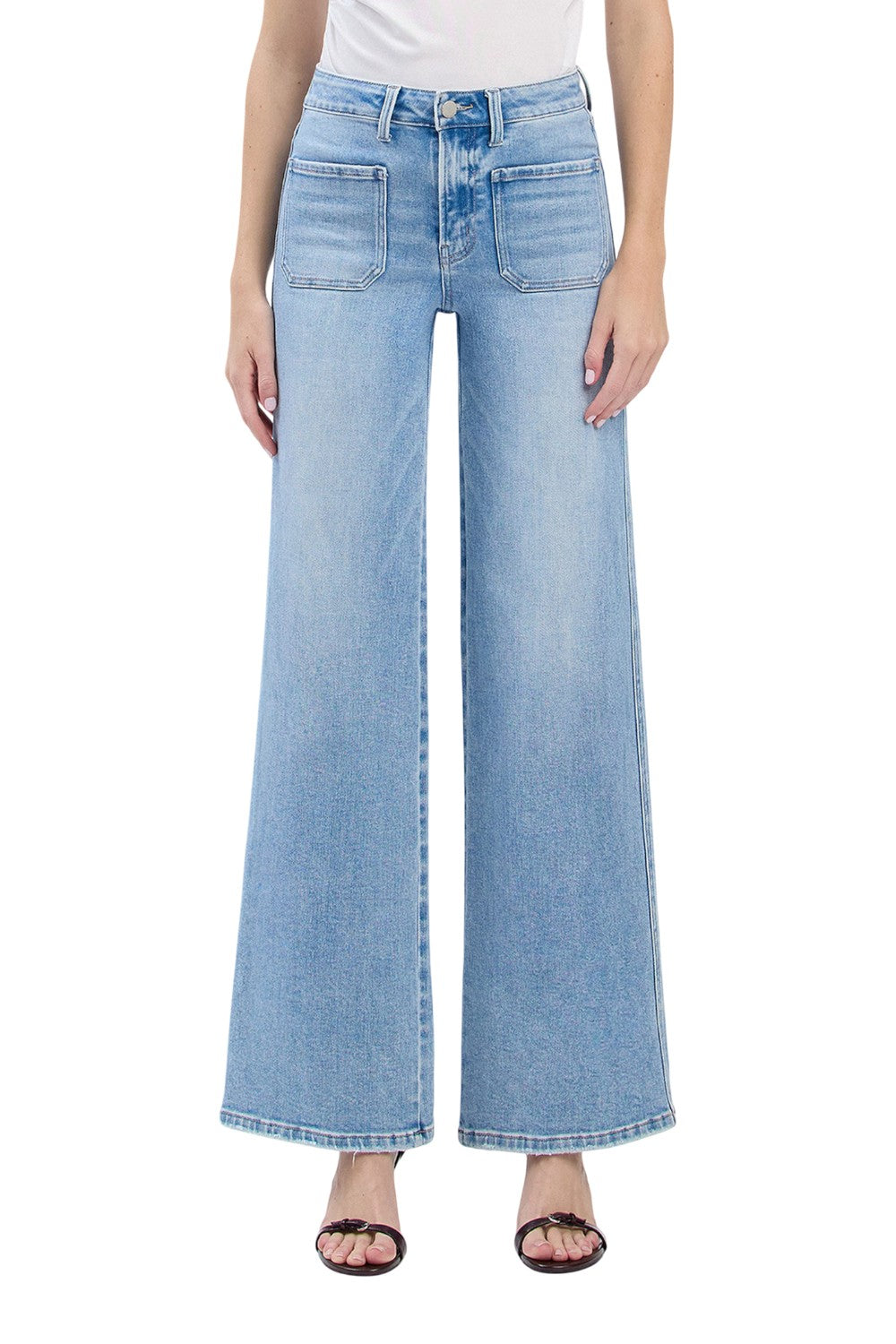 Flying Monkey - High Rise Light Wash Patch Pocket Wide Leg Jeans (33" Inseam) -  F6058