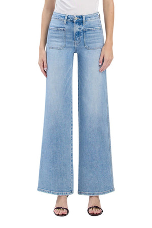 Flying Monkey - High Rise Light Wash Patch Pocket Wide Leg Jeans (33" Inseam) -  F6058