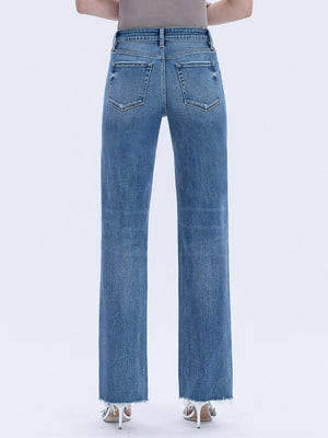 Flying Monkey - High Rise Frayed Hem Slim Wide Jeans (32" Inseam) - F6376-SaltTree