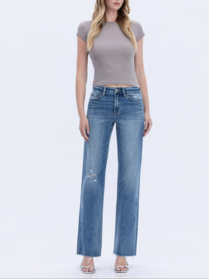 Flying Monkey - High Rise Frayed Hem Slim Wide Jeans (32" Inseam) - F6376-SaltTree