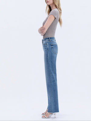 Flying Monkey - High Rise Frayed Hem Slim Wide Jeans (32" Inseam) - F6376-SaltTree