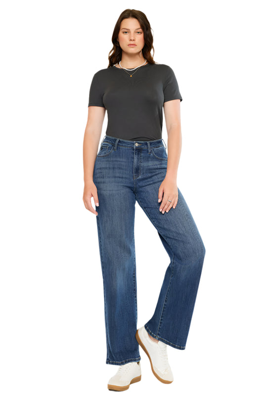 Kancan - Viola High-Rise Wide-Leg Curvy Jeans in Medium Wash (31" Inseam) - kc20096mcv