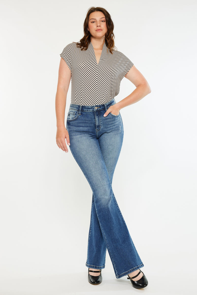 Kancan - Tana High Rise Wide Flare Jeans - Curvy - kc20099mcv - SaltTree