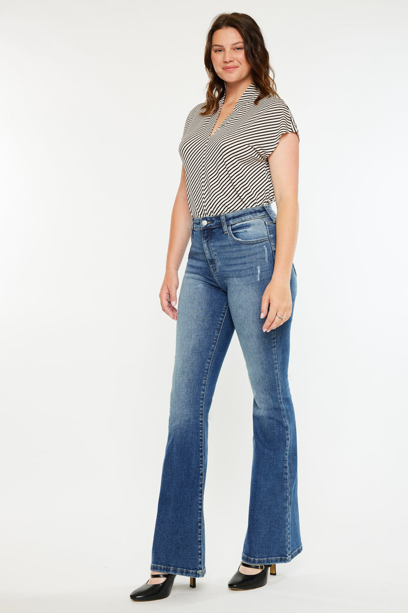 Kancan - Tana High Rise Wide Flare Jeans - Curvy - kc20099mcv - SaltTree