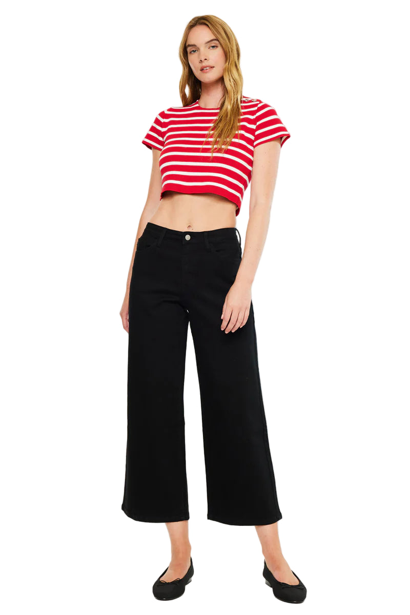 Kancan - Shea Essentials High Rise Cropped Wide Leg Jeans - KC20103BK - SaltTree