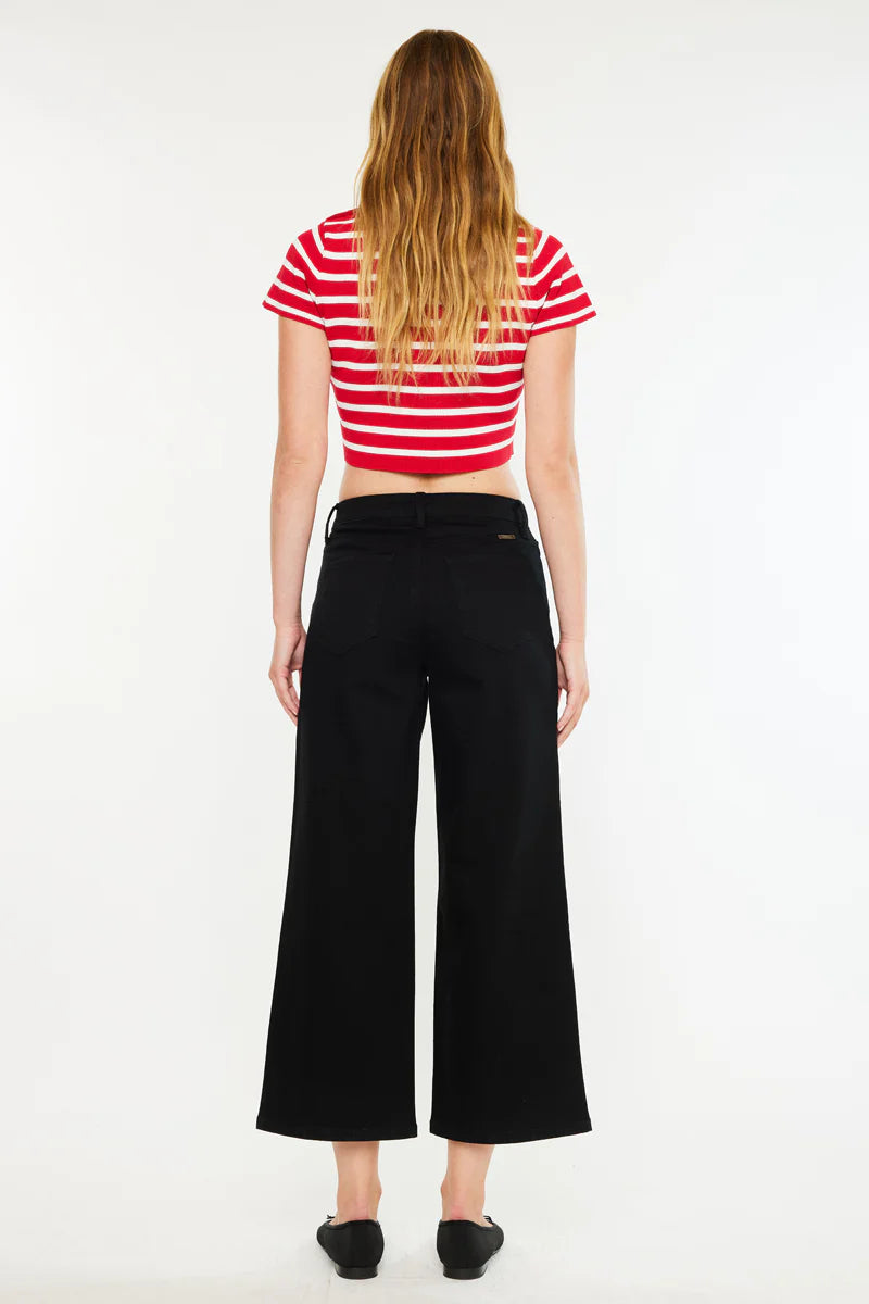 Kancan - Shea Essentials High Rise Cropped Wide Leg Jeans - KC20103BK - SaltTree