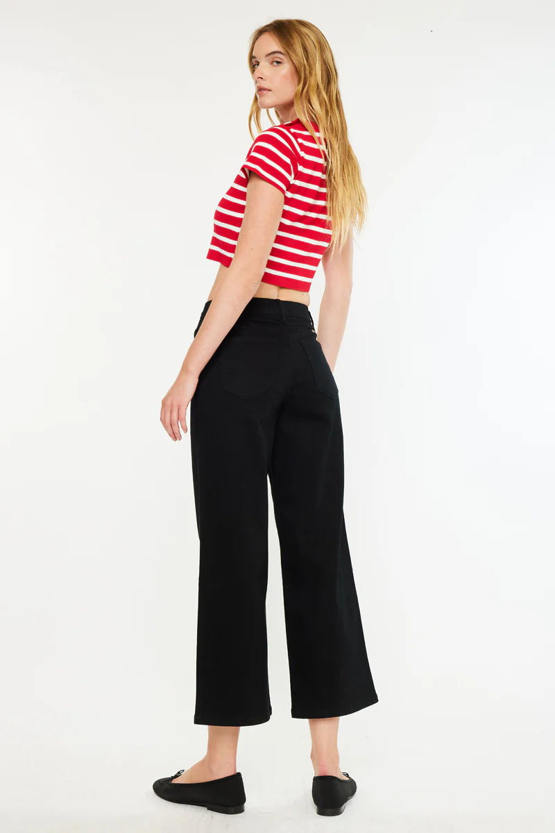 Kancan - Shea Essentials High Rise Cropped Wide Leg Jeans - KC20103BK - SaltTree