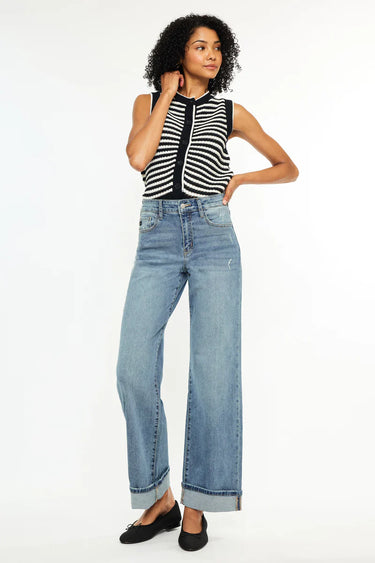 Kancan Essentials - Bellen High Rise Wide Jeans (30" Inseam) - KC20104M-SaltTree