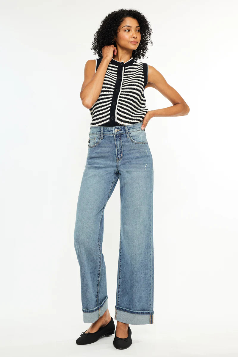 Kancan Essentials - Bellen Essentials High Rise Wide Jeans (30" Inseam) - KC20104M-SaltTree