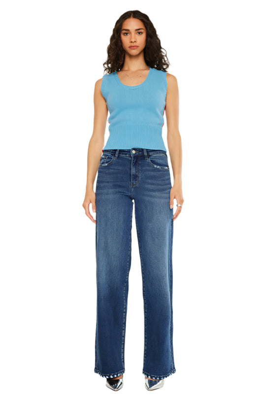 Kancan - Teria High-Rise Wide-Leg Jeans in Rich Dark Wash (33" Inseam) - kc20106d