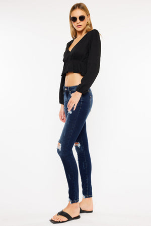 Kancan - Women's Mid Rise Super Skinny Jeans - Distressed - KC5055