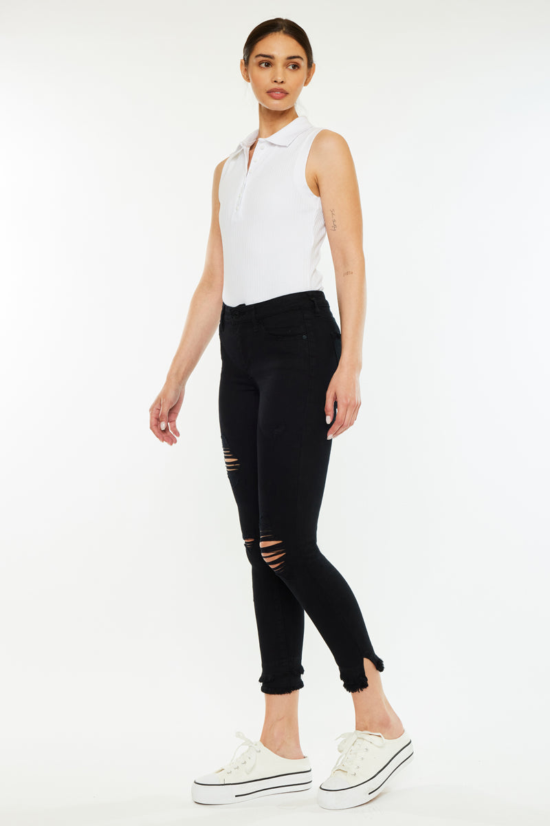 Kancan - Mid-Rise Fringe Ankle Skinny Jeans - kc6204 ST - SaltTree