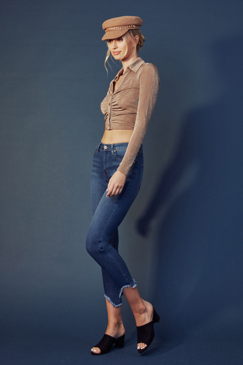 Kancan - Women's High Rise Hem Detail Skinny Jeans - KC7267ST - SaltTree