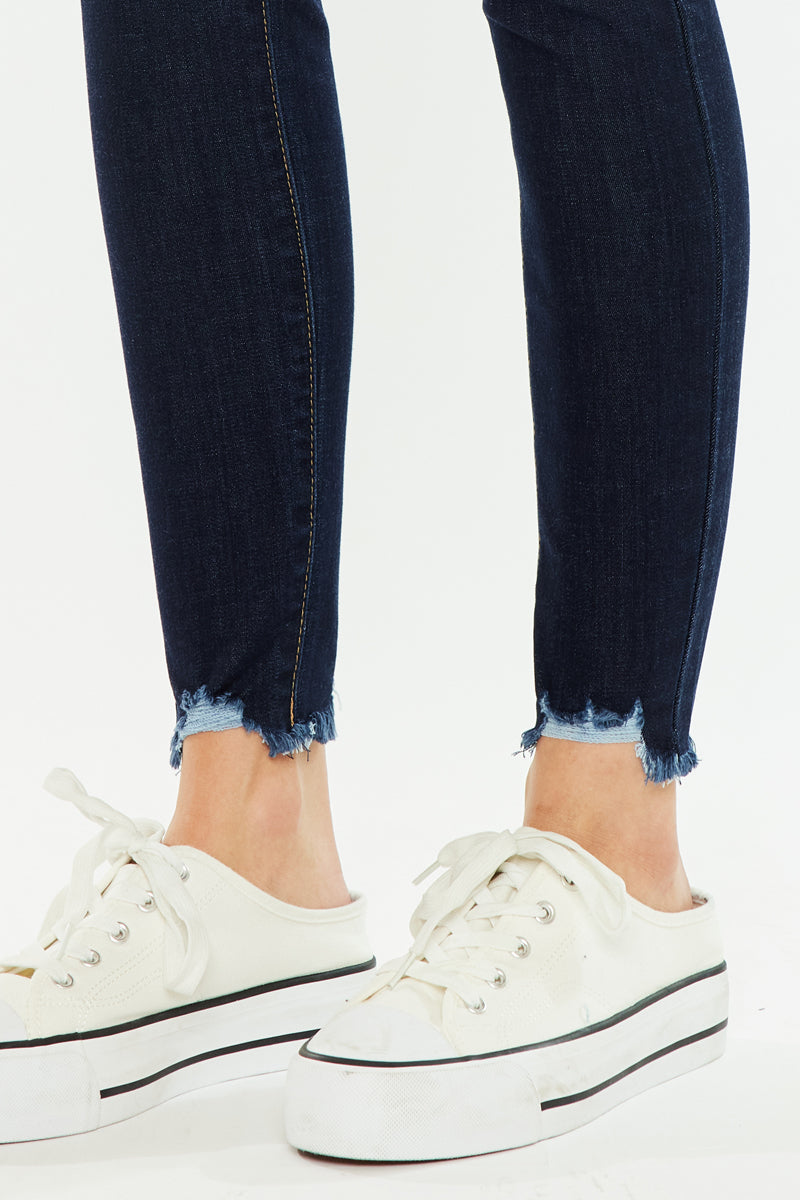 Kancan - Women's High Rise Button Fly Distressed Super Skinny Jeans - kc7273 ST - SaltTree