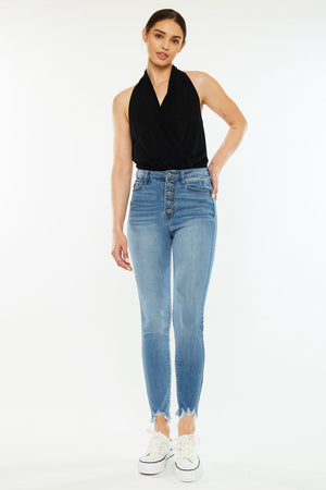 Kancan - Women's Five Pocket Distress Ankle High Waist Denim Jeans - ST - SaltTree