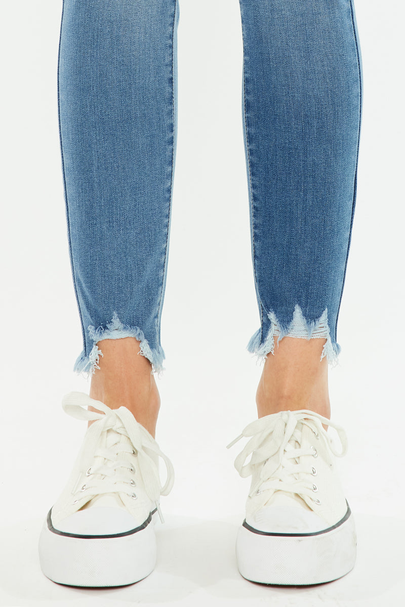 Kancan - Women's High Rise Button Fly Distressed Super Skinny Jeans - kc7273 - SaltTree