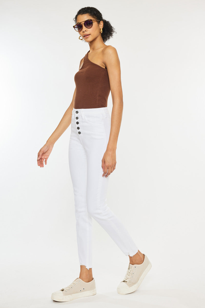 Kancan - Women's High Rise Button Fly Distressed Super Skinny Jeans - kc7273 - SaltTree