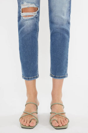 Kancan Women's High Rise Distressed Mom Jeans - KC9198L ST - SaltTree