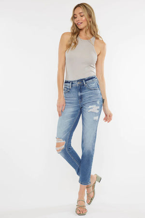 Kancan Women's High Rise Distressed Mom Jeans - KC9198L ST