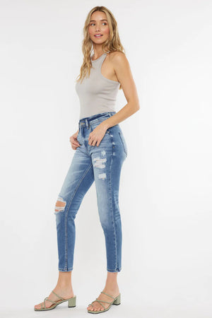 Kancan Women's High Rise Distressed Mom Jeans - KC9198L ST