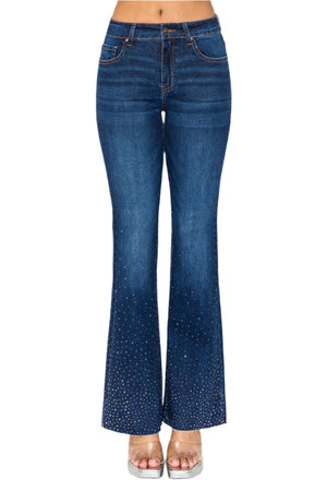 Wax Jean - Glister Rhinestone Hot Fix Detail Bootcut Jeans - 90356