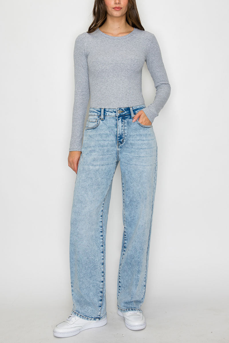 Wax Jeans - knit Demin Snow Wash Straight Jeans - 90405 - SaltTree