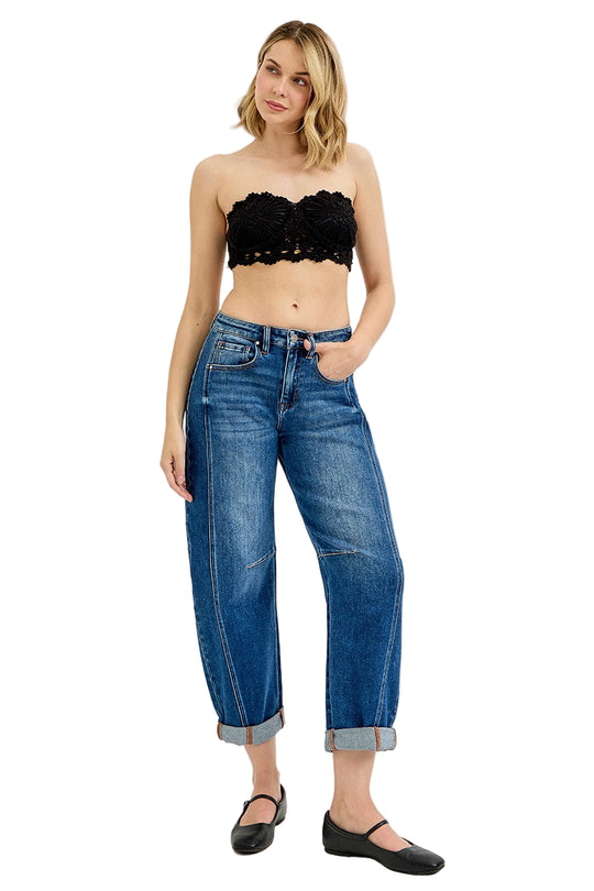 Risen Jeans - High Rise Boyfriend Cuffed Barrel Jeans - RDP5901