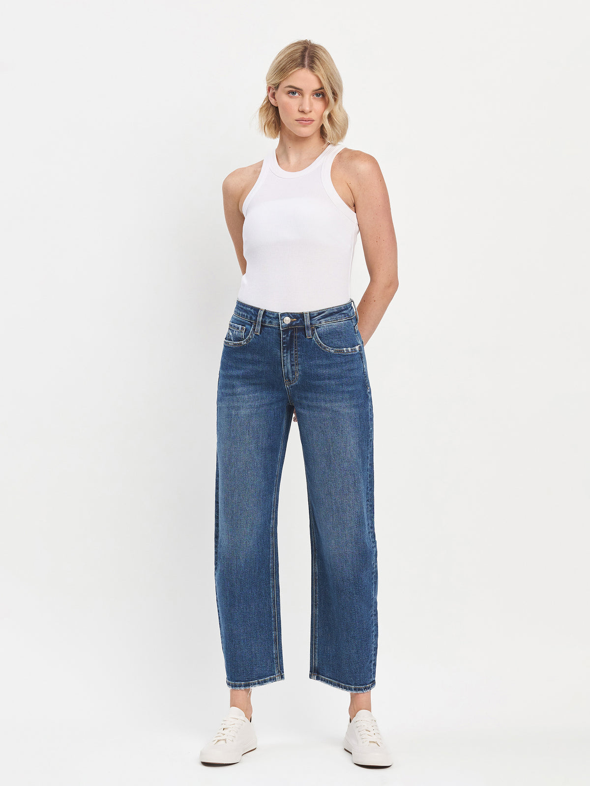 Vervet - High-Rise Medium Dark Wash Ankle Barrel Jeans (28" Inseam) - LV1440-SaltTree