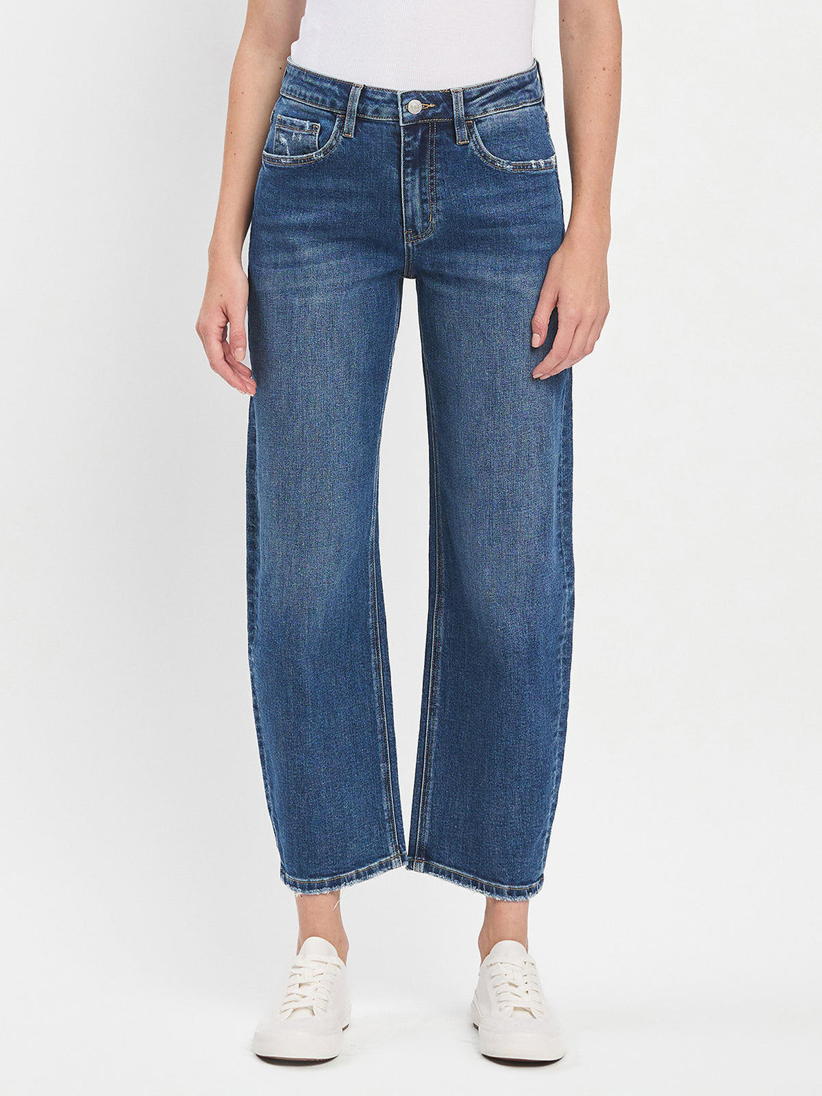 Vervet - High-Rise Medium Dark Wash Ankle Barrel Jeans (28" Inseam) - LV1440-SaltTree