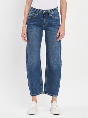 Vervet - High-Rise Medium Dark Wash Ankle Barrel Jeans (28" Inseam) - LV1440-SaltTree