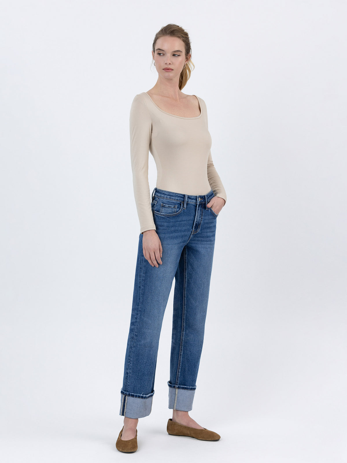 Vervet - High Rise Ankle Straight Jeans with 4" Single Cuff (28" Inseam) - LV1608-SaltTree