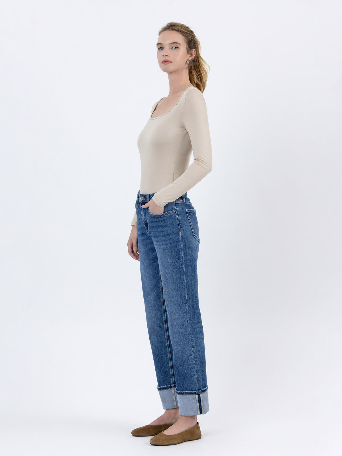 Vervet - High Rise Ankle Straight Jeans with 4" Single Cuff (28" Inseam) - LV1608-SaltTree