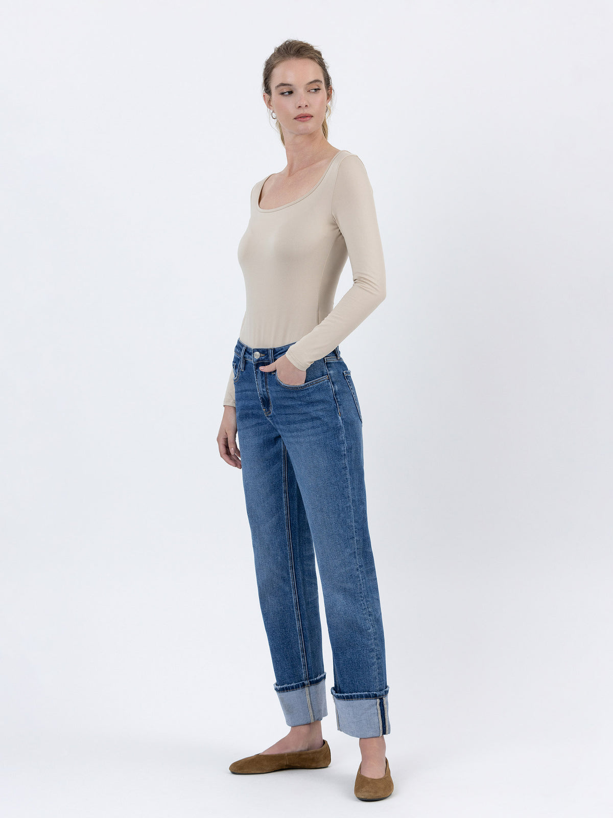 Vervet - High Rise Ankle Straight Jeans with 4" Single Cuff (28" Inseam) - LV1608-SaltTree